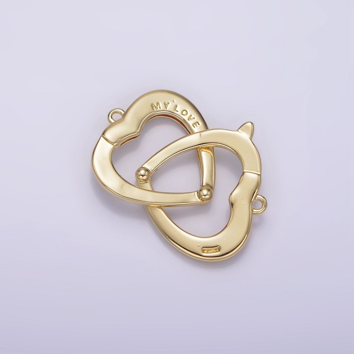 14K Gold Filled "MY LOVE" Engraved Double Heart Connector | G-079 - DLUXCA