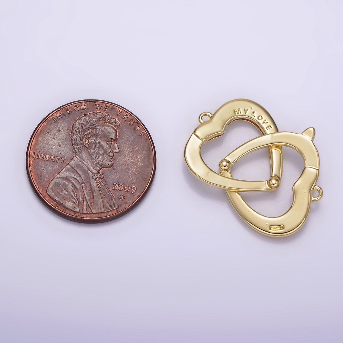 14K Gold Filled "MY LOVE" Engraved Double Heart Connector | G-079 - DLUXCA