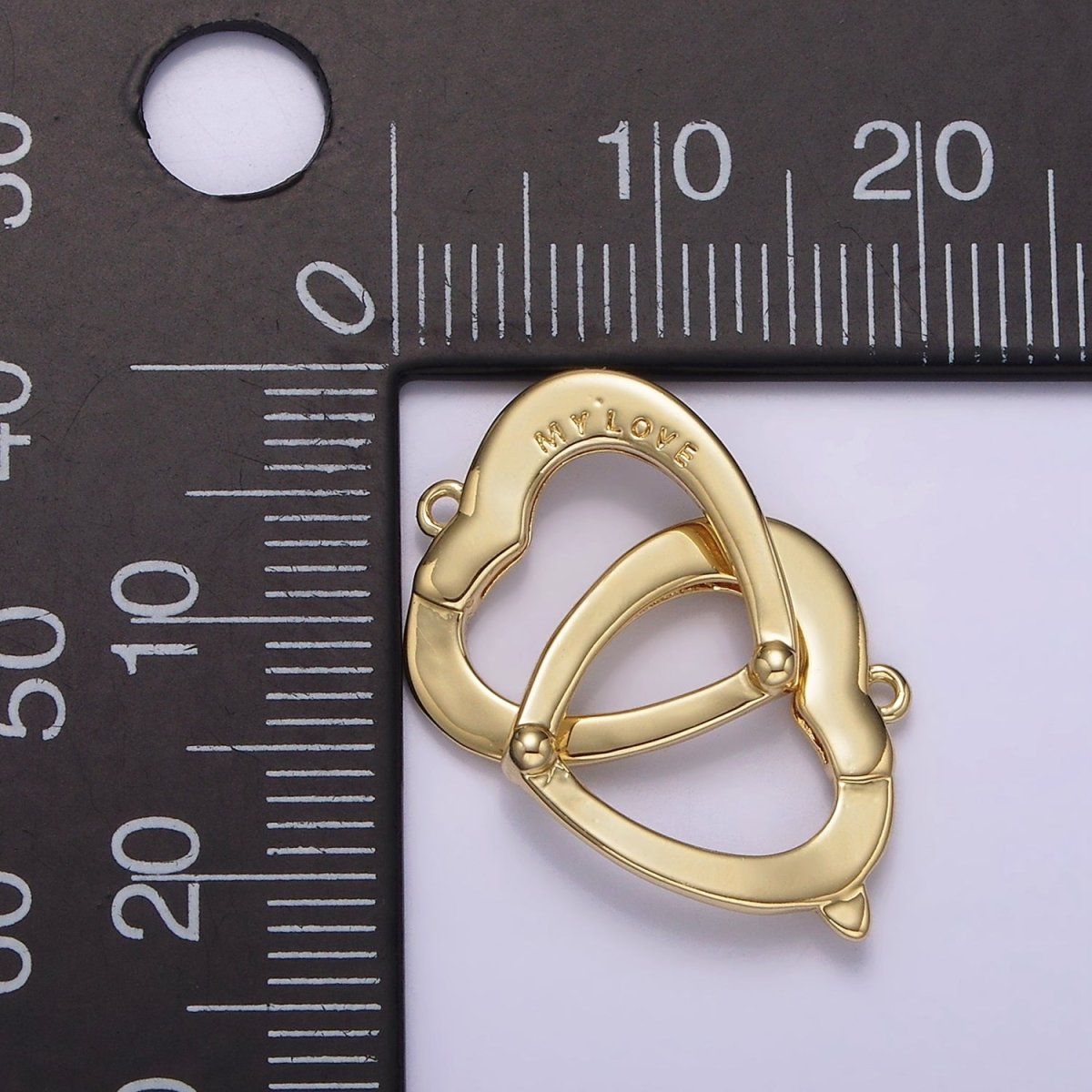 14K Gold Filled "MY LOVE" Engraved Double Heart Connector | G-079 - DLUXCA