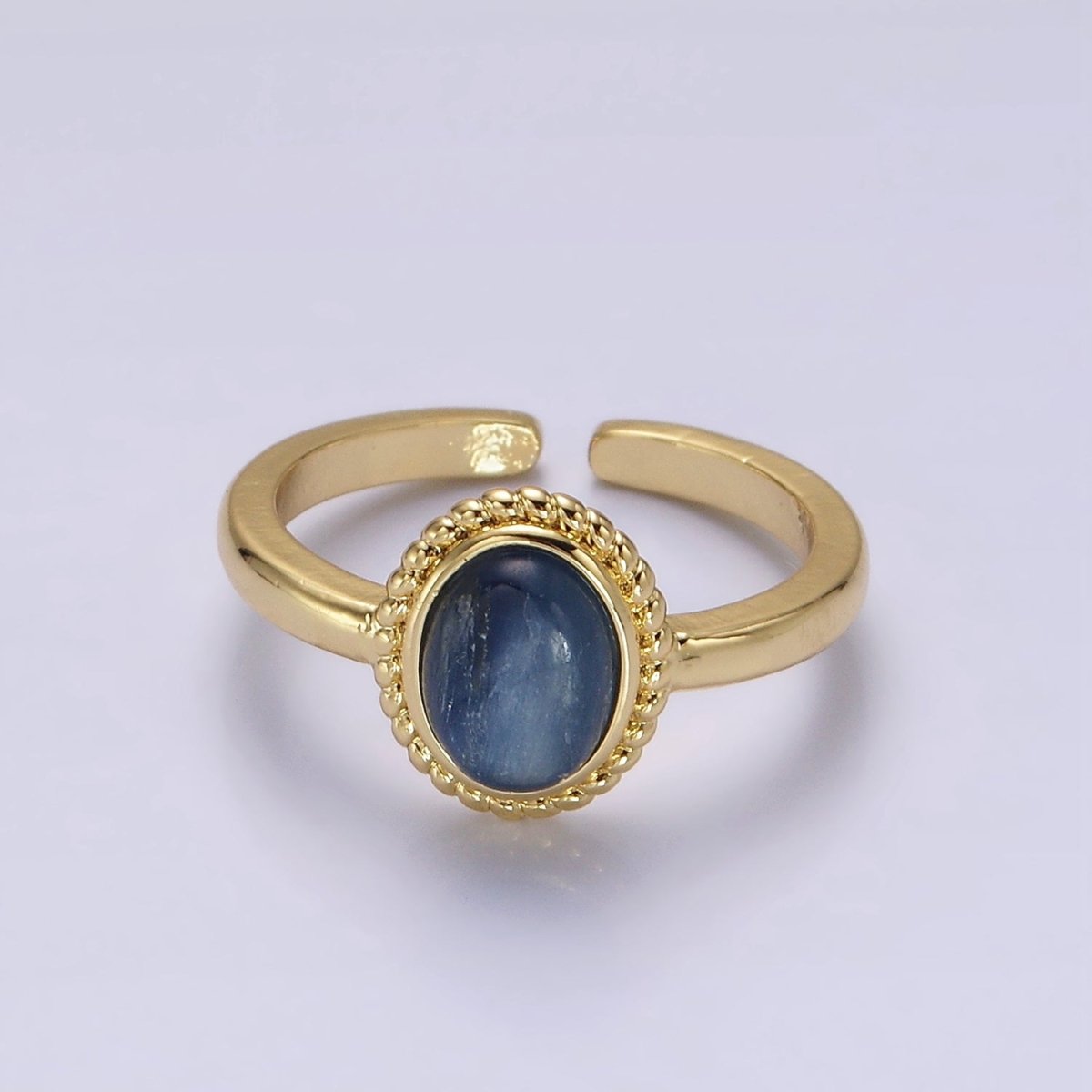 14K Gold Filled Natural Gemstone Cabochon Braided Oval Ring | O1074 - O1078 - DLUXCA