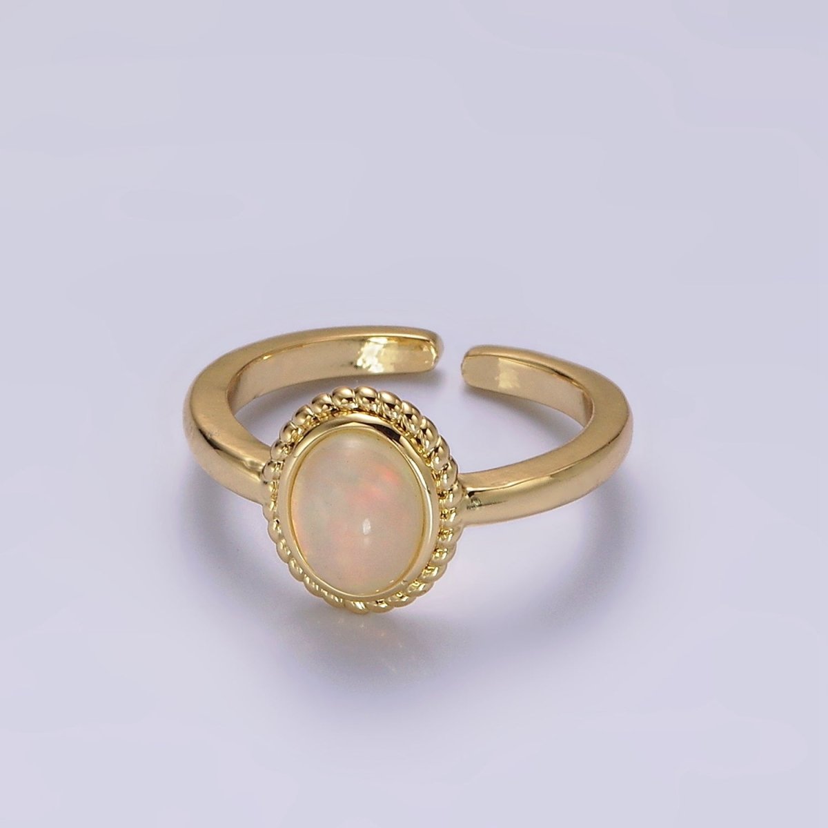 14K Gold Filled Natural Gemstone Cabochon Braided Oval Ring | O1074 - O1078 - DLUXCA