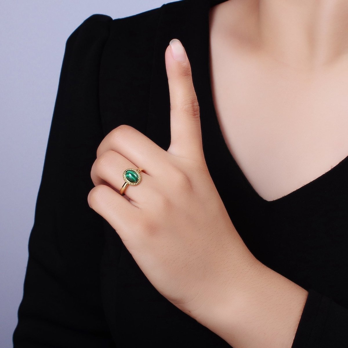 14K Gold Filled Natural Gemstone Cabochon Braided Oval Ring | O1074 - O1078 - DLUXCA