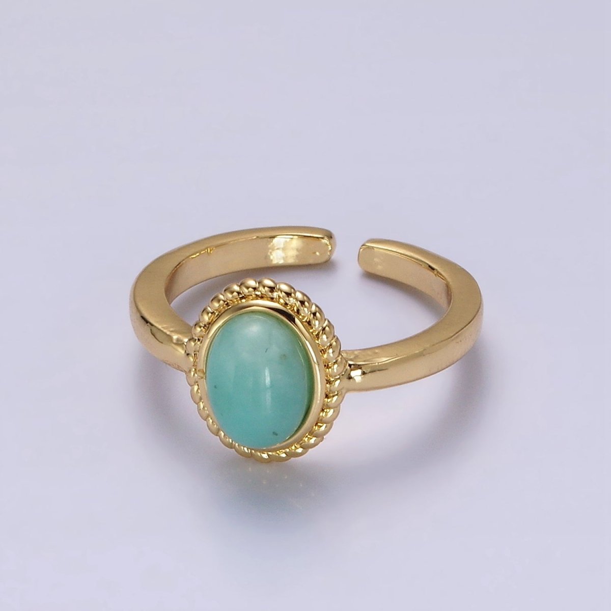 14K Gold Filled Natural Gemstone Cabochon Braided Oval Ring | O1074 - O1078 - DLUXCA