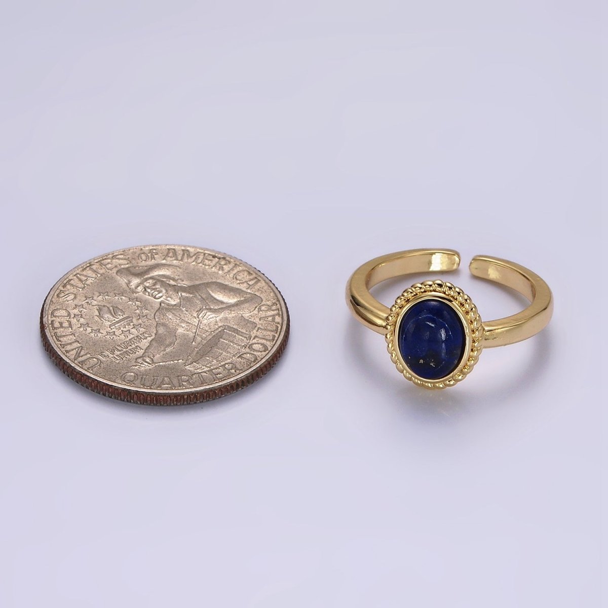 14K Gold Filled Natural Gemstone Cabochon Braided Oval Ring | O1074 - O1078 - DLUXCA