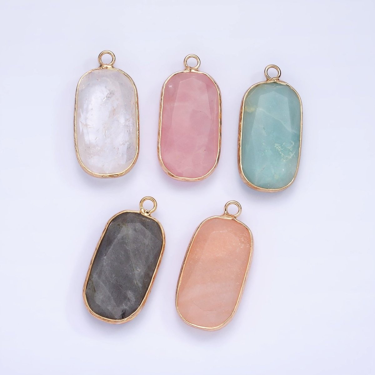 14K Gold Filled Natural Gemstone Multifaceted Oval Bezel Charm | N1655 - N1659 - DLUXCA