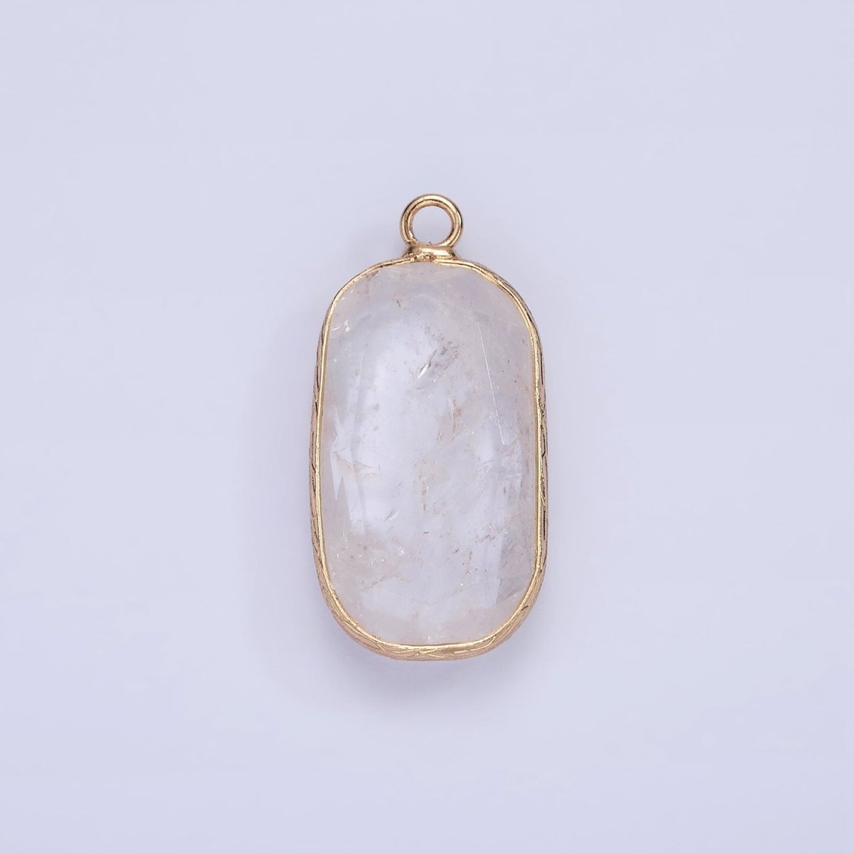 14K Gold Filled Natural Gemstone Multifaceted Oval Bezel Charm | N1655 - N1659 - DLUXCA