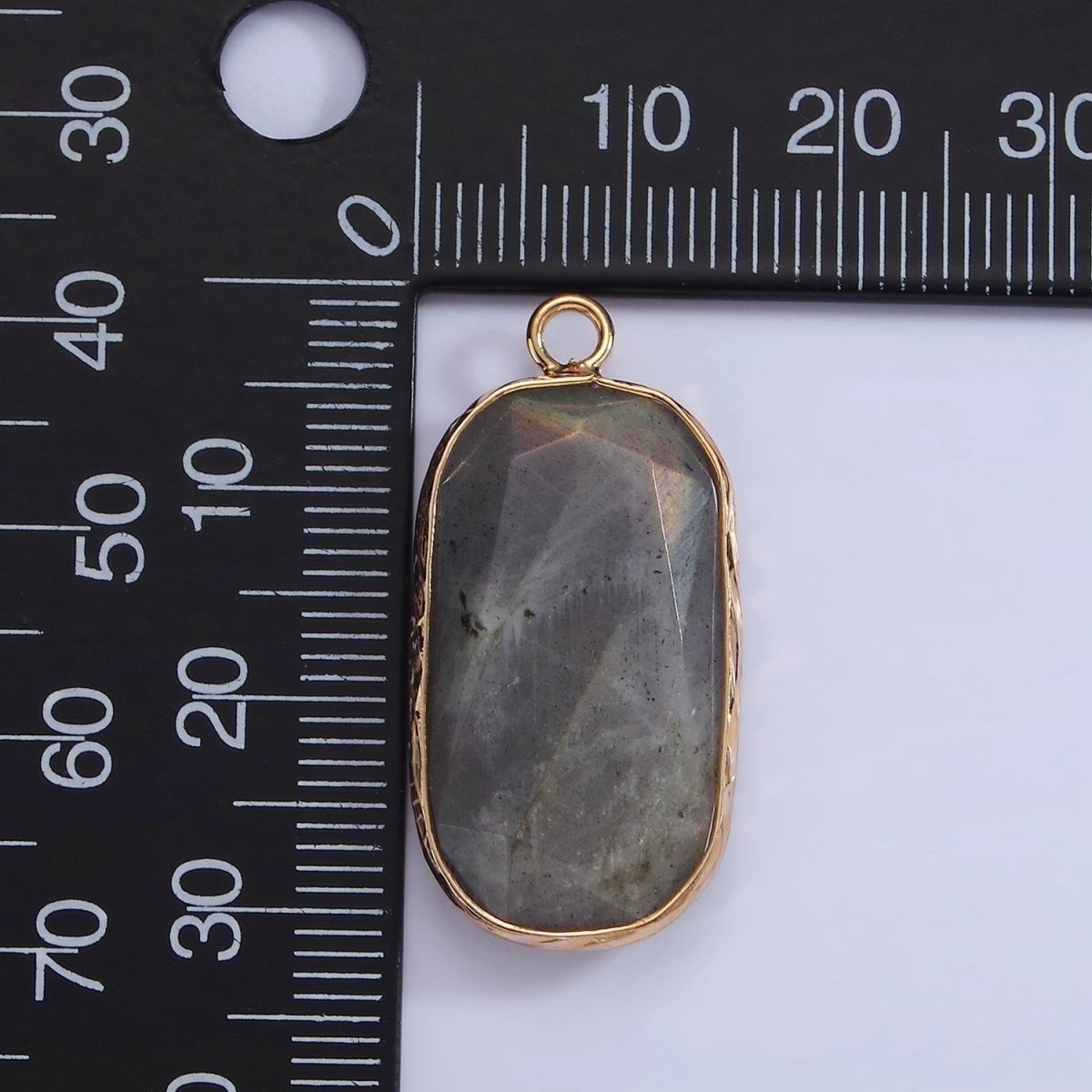 14K Gold Filled Natural Gemstone Multifaceted Oval Bezel Charm | N1655 - N1659 - DLUXCA
