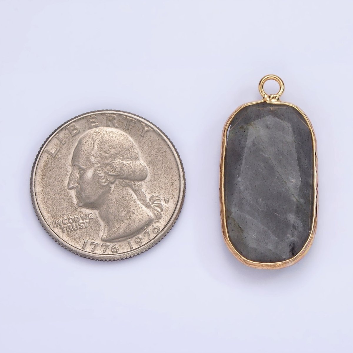 14K Gold Filled Natural Gemstone Multifaceted Oval Bezel Charm | N1655 - N1659 - DLUXCA