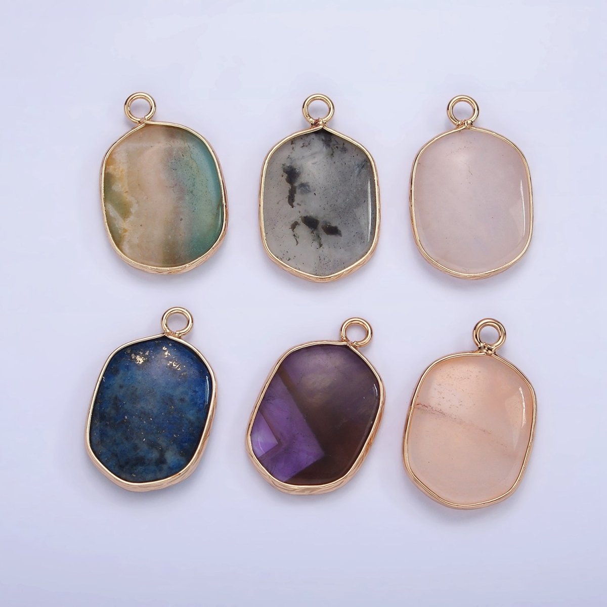 14K Gold Filled Natural Gemstone Multifaceted Oval Bezel Charm | N1673 - N1677 N1699 - DLUXCA
