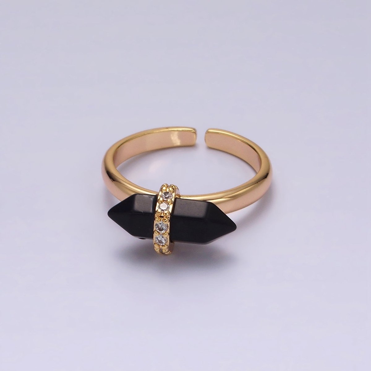 14K Gold Filled Natural Gemstone Pointed Wand Micro Paved CZ Ring | O698 - O707 - DLUXCA