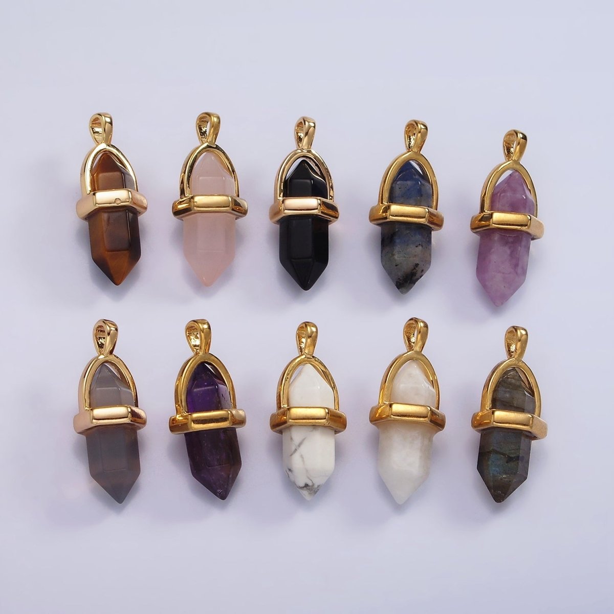 14K Gold Filled Natural Gemstone Pointed Wand Pendant | N2007 - N2016 - DLUXCA