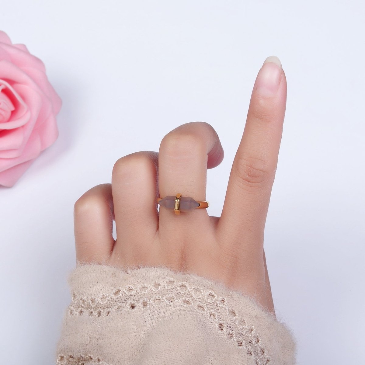 14K Gold Filled Natural Gemstone Pointed Wand Ring | O688 - O697 - DLUXCA