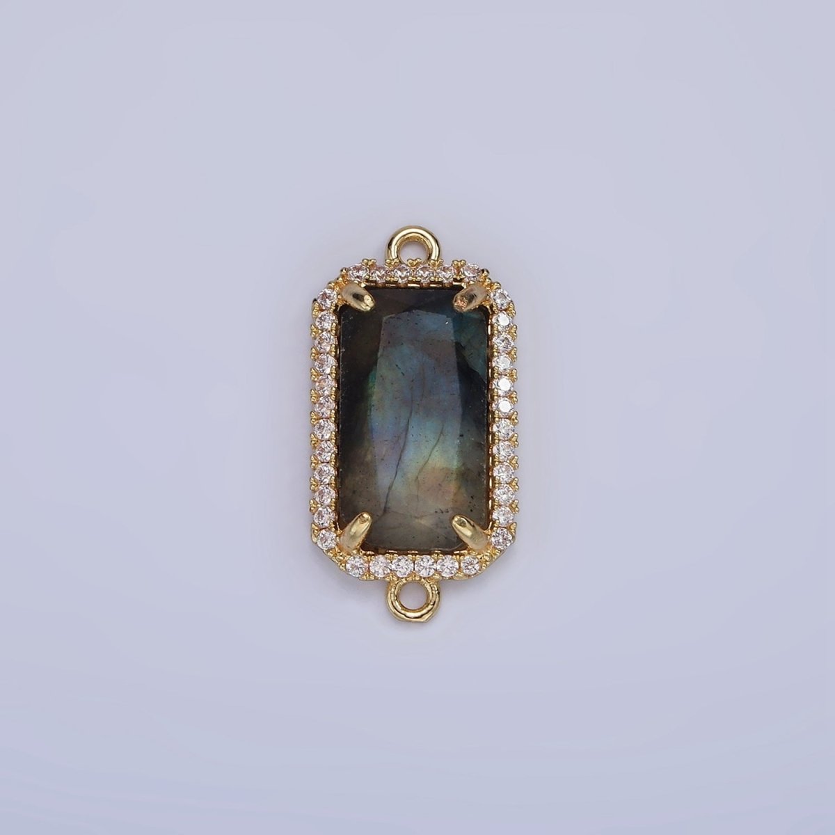 14K Gold Filled Natural Gemstone Rectangular Micro Paved CZ Charm Connector | G-084 - G-092 - DLUXCA