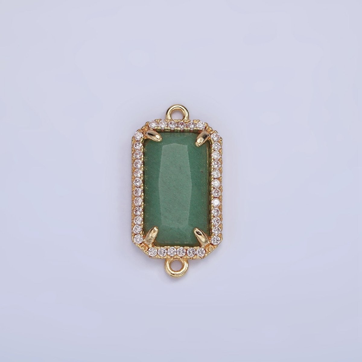 14K Gold Filled Natural Gemstone Rectangular Micro Paved CZ Charm Connector | G-084 - G-092 - DLUXCA