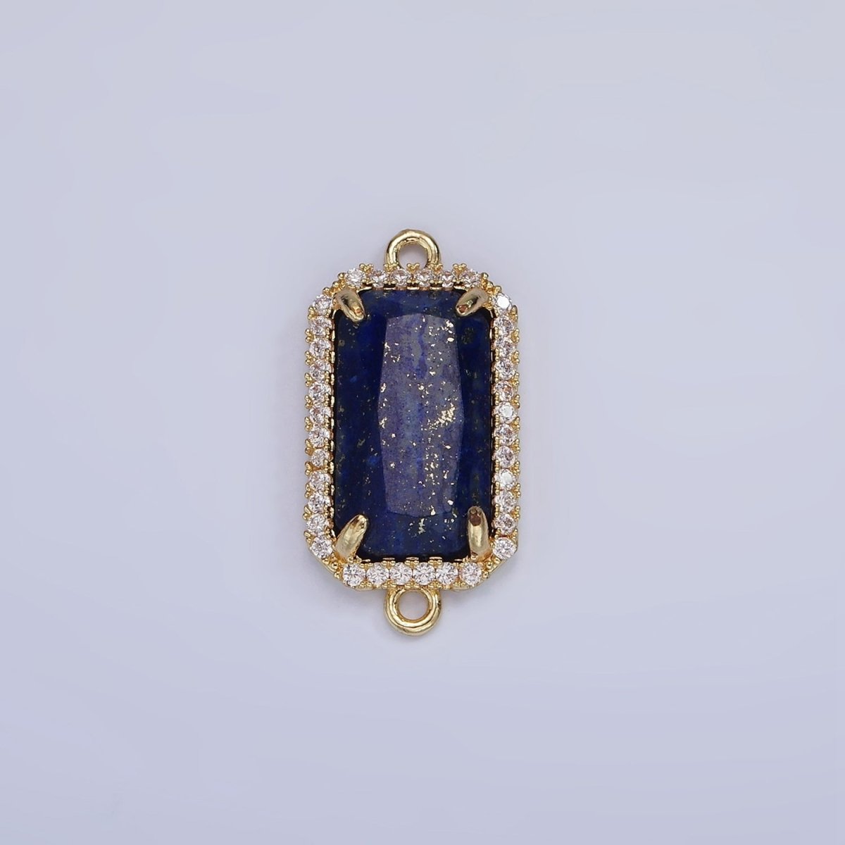 14K Gold Filled Natural Gemstone Rectangular Micro Paved CZ Charm Connector | G-084 - G-092 - DLUXCA