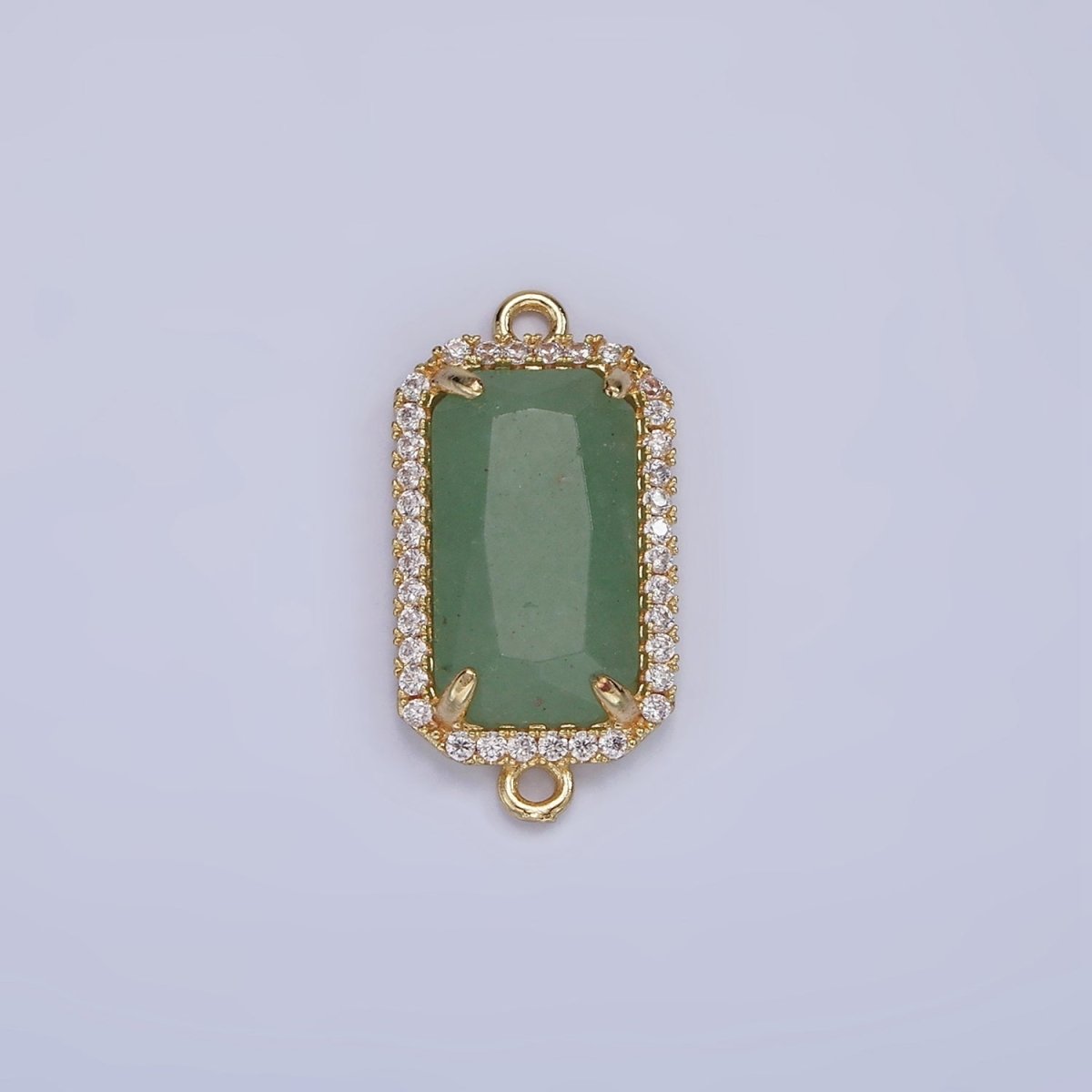 14K Gold Filled Natural Gemstone Rectangular Micro Paved CZ Charm Connector | G-084 - G-092 - DLUXCA