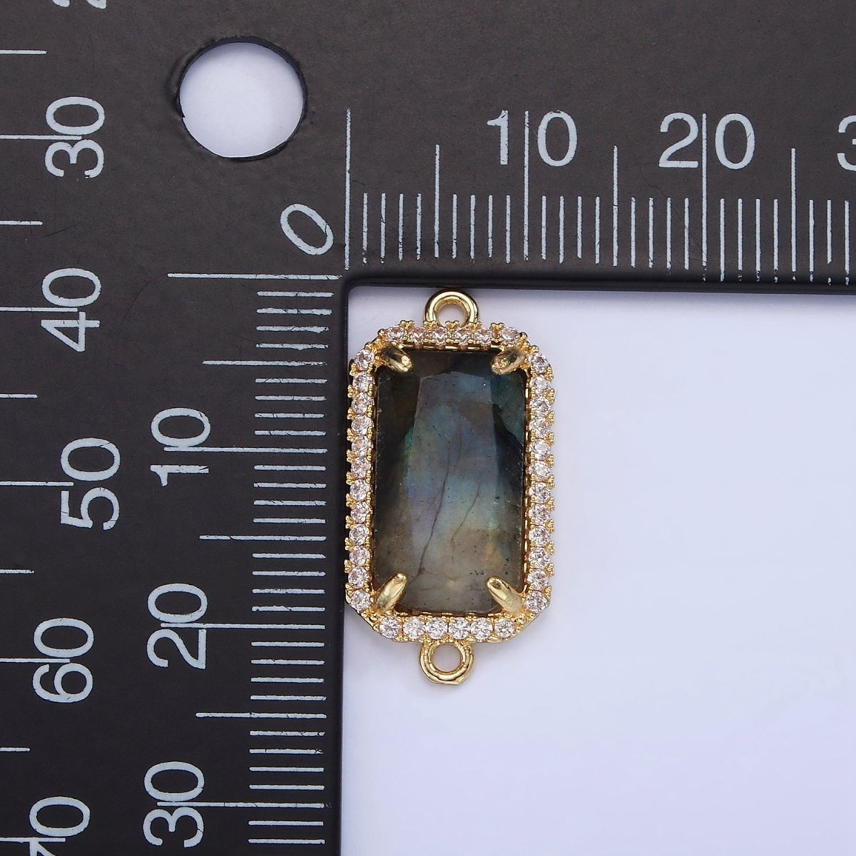 14K Gold Filled Natural Gemstone Rectangular Micro Paved CZ Charm Connector | G-084 - G-092 - DLUXCA