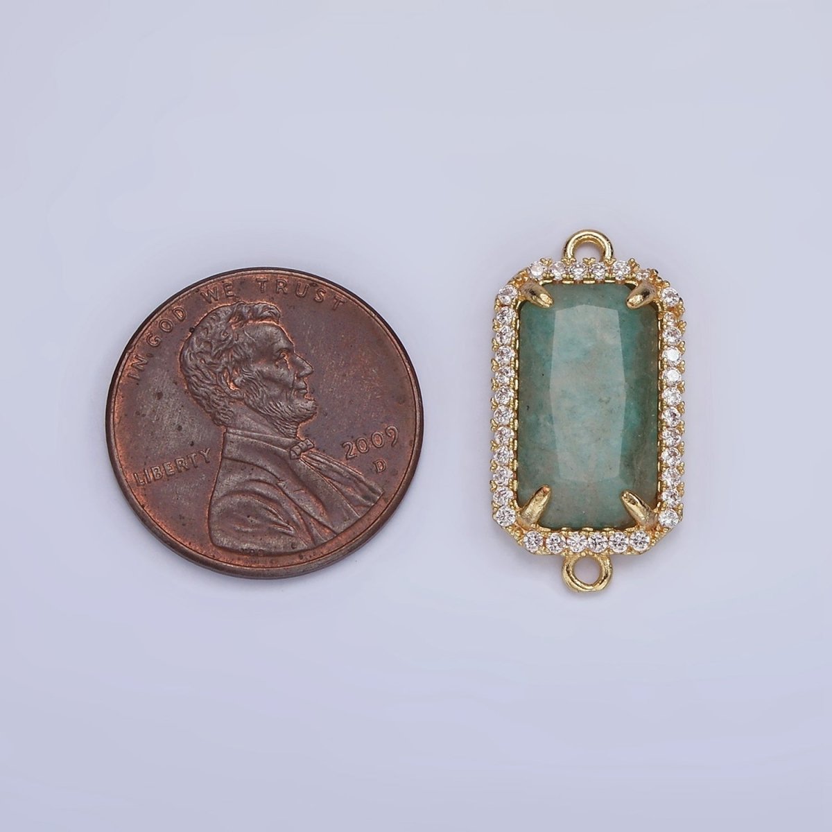 14K Gold Filled Natural Gemstone Rectangular Micro Paved CZ Charm Connector | G-084 - G-092 - DLUXCA