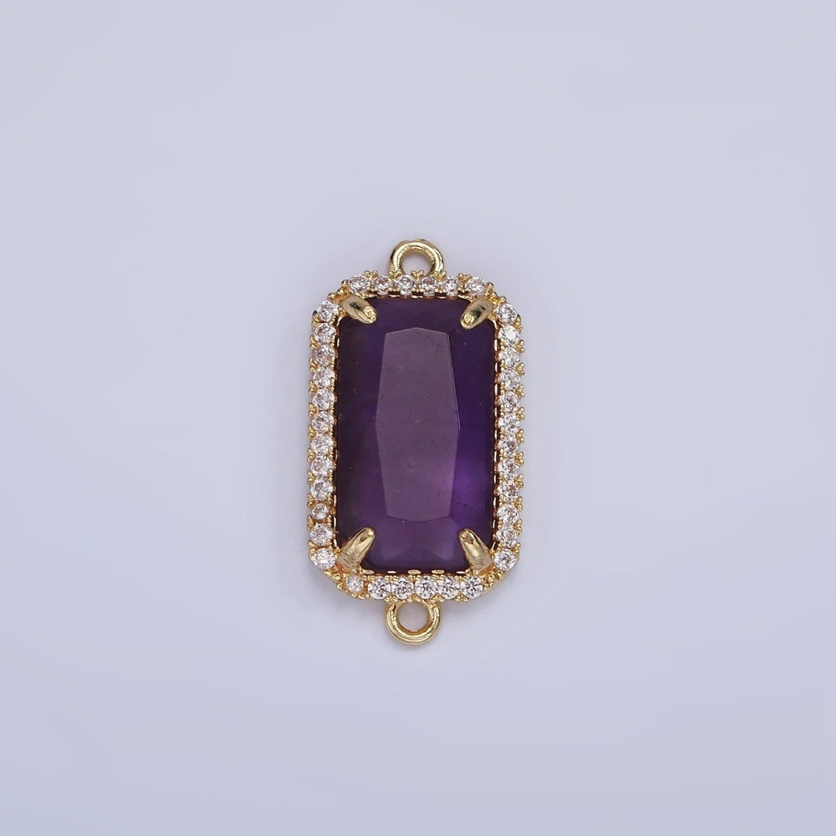 14K Gold Filled Natural Gemstone Rectangular Micro Paved CZ Charm Connector | G-084 - G-092 - DLUXCA