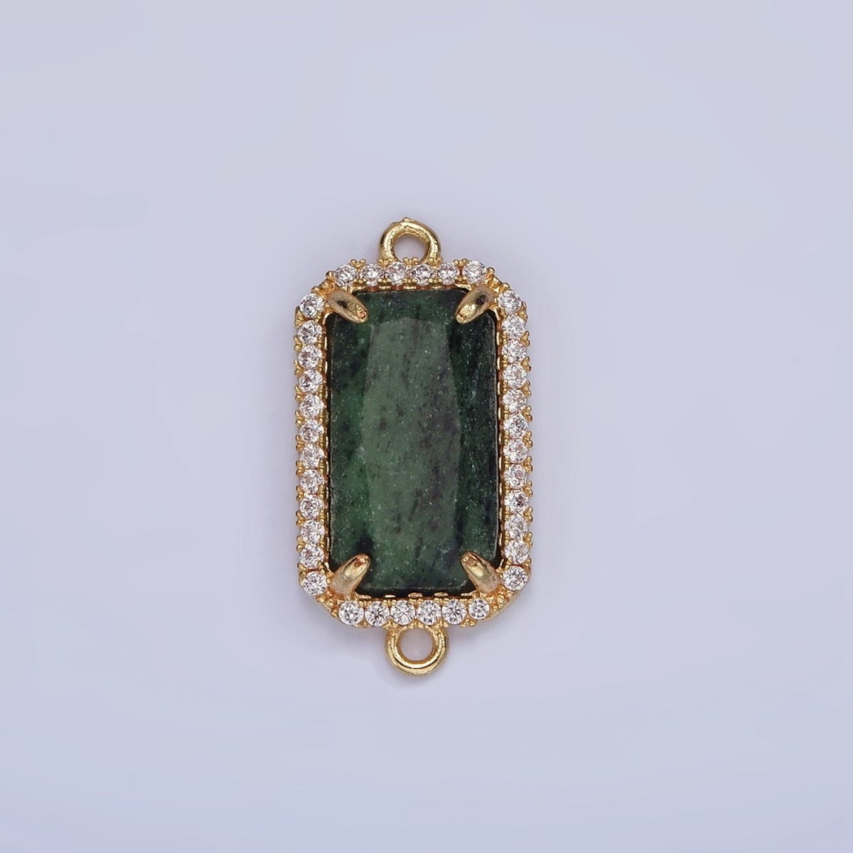 14K Gold Filled Natural Gemstone Rectangular Micro Paved CZ Charm Connector | G-084 - G-092 - DLUXCA