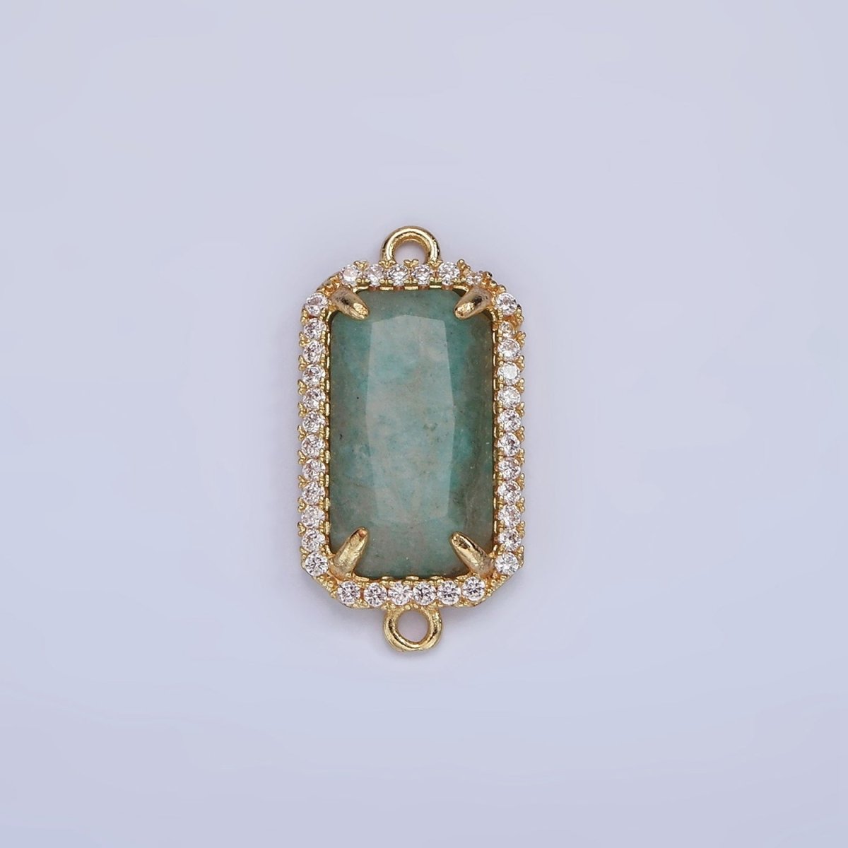14K Gold Filled Natural Gemstone Rectangular Micro Paved CZ Charm Connector | G-084 - G-092 - DLUXCA