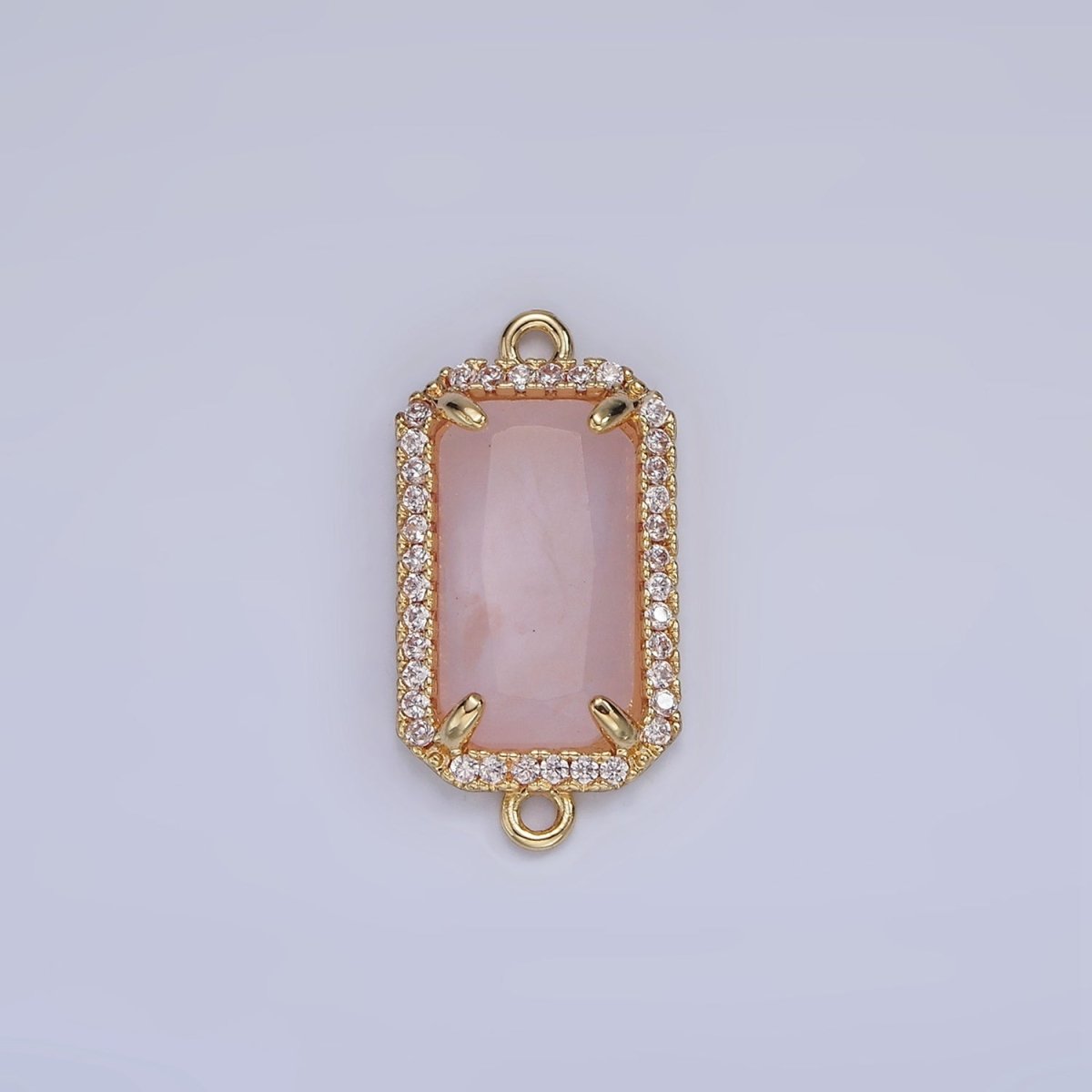 14K Gold Filled Natural Gemstone Rectangular Micro Paved CZ Charm Connector | G-084 - G-092 - DLUXCA