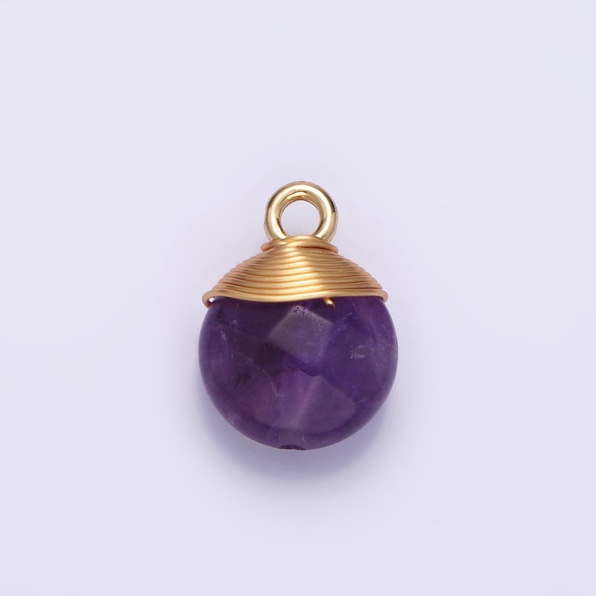 14K Gold Filled Natural Gemstone Round Multifaceted Wire Wrapped Charm | N1718 - N1722 - DLUXCA