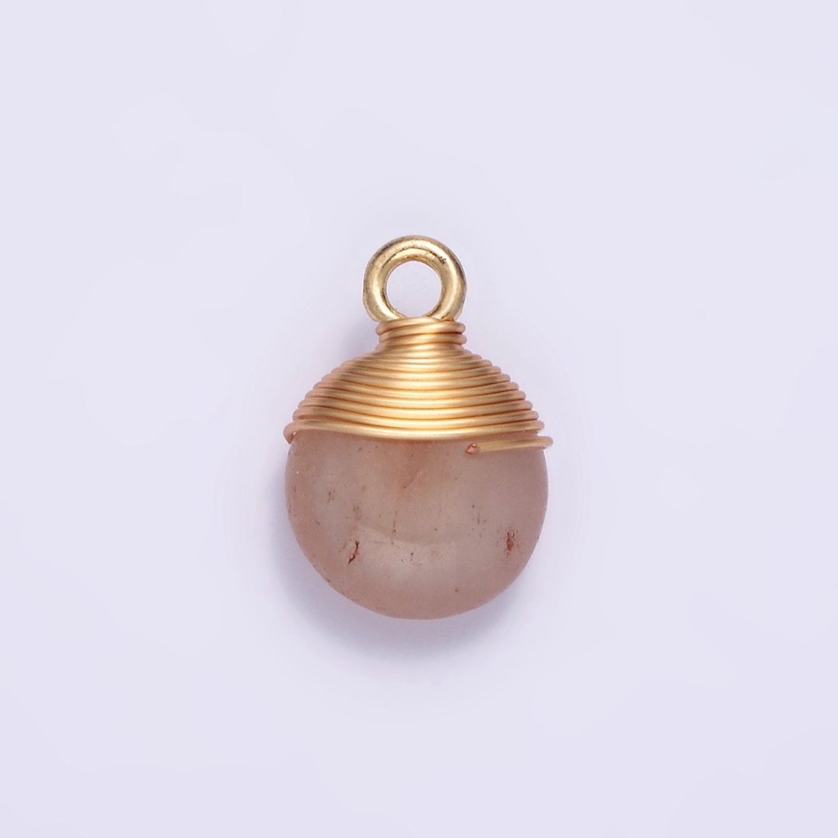 14K Gold Filled Natural Gemstone Round Multifaceted Wire Wrapped Charm | N1718 - N1722 - DLUXCA