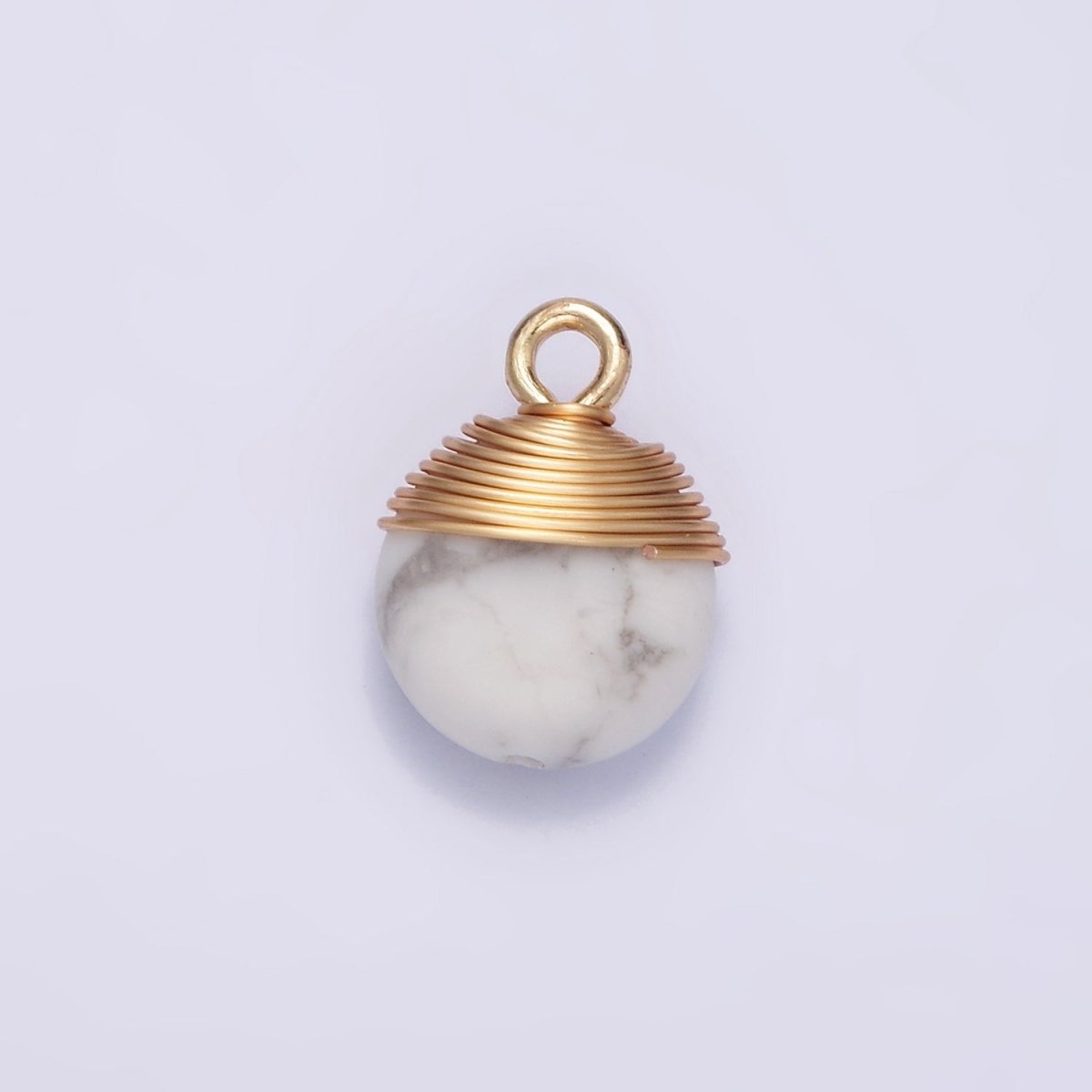 14K Gold Filled Natural Gemstone Round Multifaceted Wire Wrapped Charm | N1718 - N1722 - DLUXCA