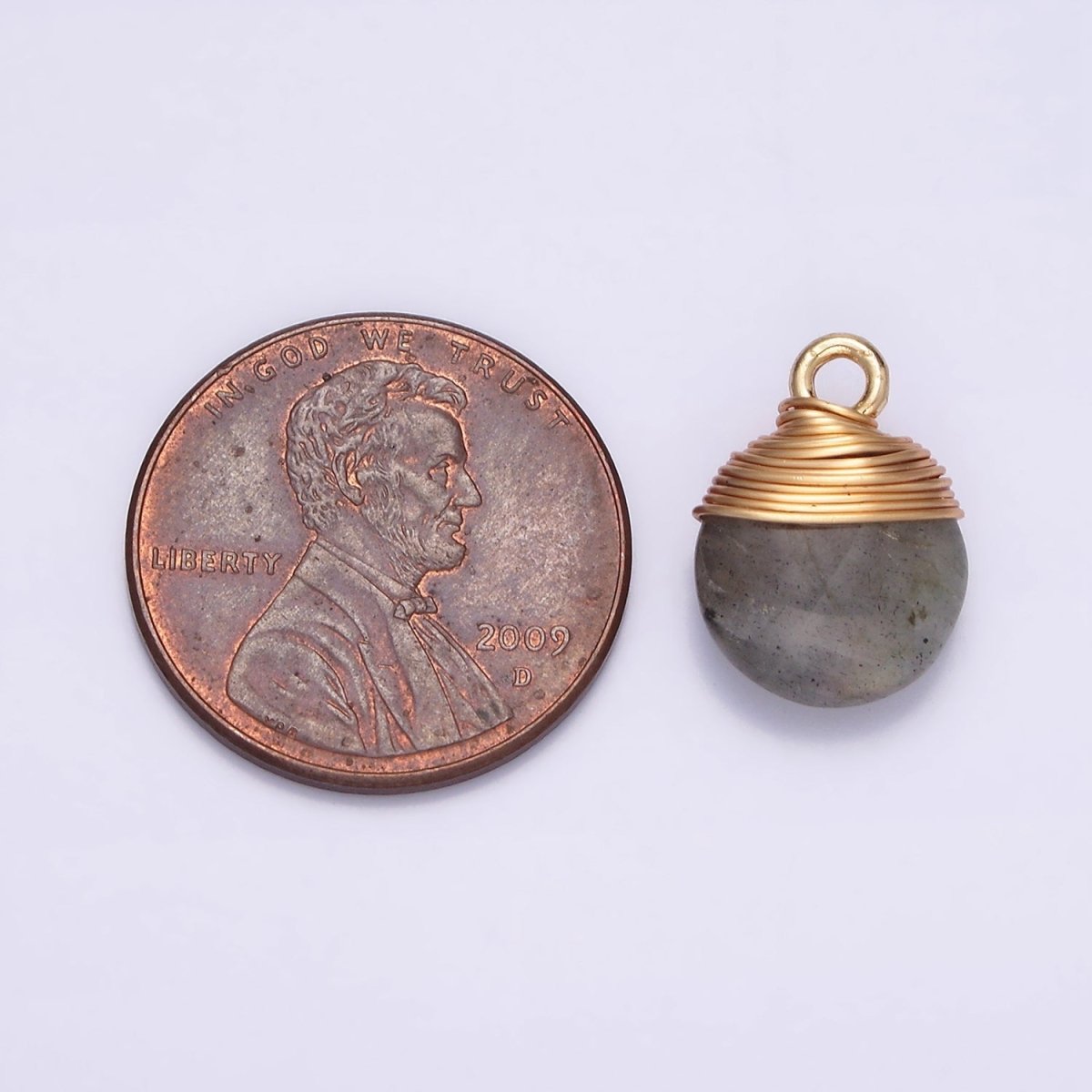 14K Gold Filled Natural Gemstone Round Multifaceted Wire Wrapped Charm | N1718 - N1722 - DLUXCA