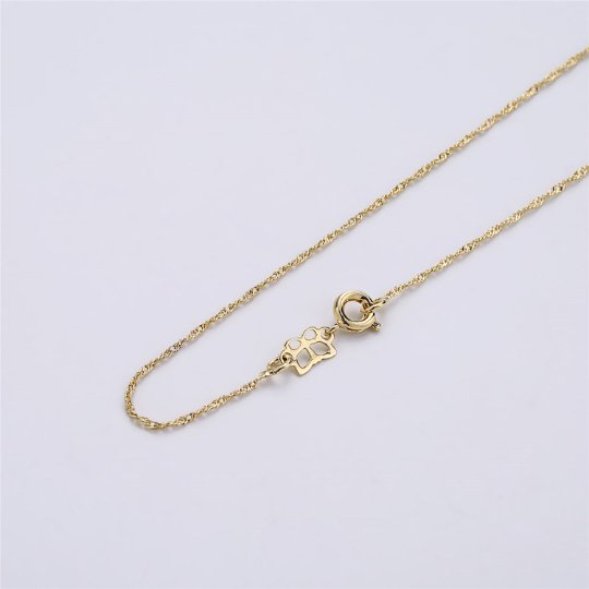 14K Gold Filled Necklace - Singapore Necklace - Dainty Gold Twist Link Chain Layering Necklace 1mm 15.7 Inches ready to wear w/ Spring Ring | CN-536 - DLUXCA