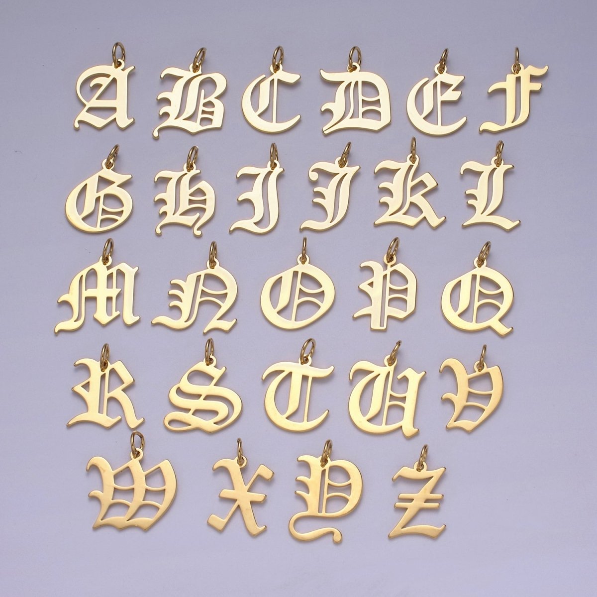 14k Gold Filled Old English Font Initial Letters Pendant Charm Wholesale Jewelry Supplies W-001 to W-027 - DLUXCA