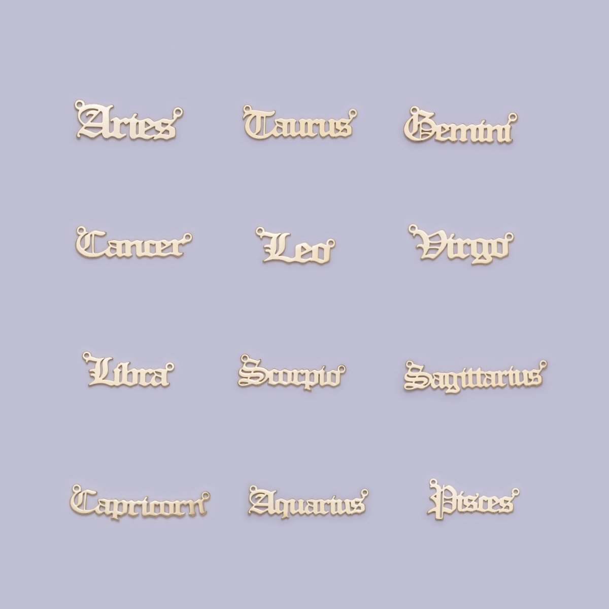 14k Gold Filled Old English Font Zodiac Charms Connector for Necklace Bracelet Link Connector Astrology Necklace Charm Personalized Jewelry Wholesale M-134-M-145 - DLUXCA