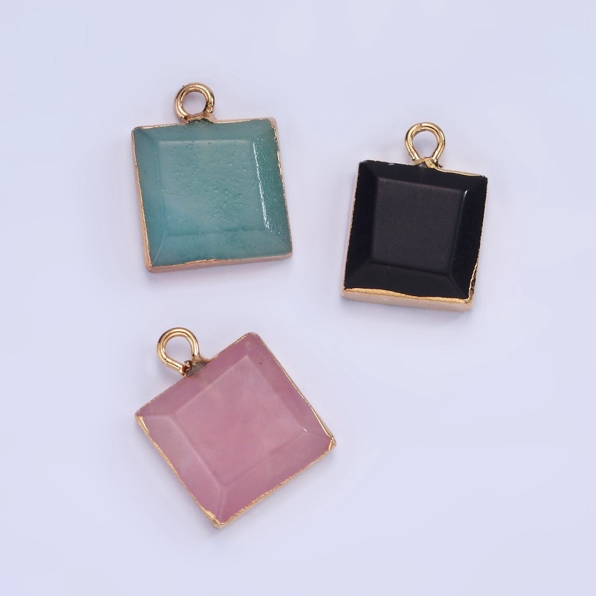 14K Gold Filled Onyx, Amazonite, Pink Quartz Square Bezel Charm | N1688 - N1690 - DLUXCA