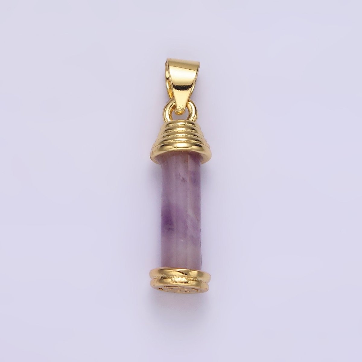 14K Gold Filled Onyx, Carnelian, Amazonite, Clear Quartz, Tiger Eye, Rose Quartz, Howlite, Amethyst Lined Cylinder Tube Pendant | AA729 - AA736 - DLUXCA