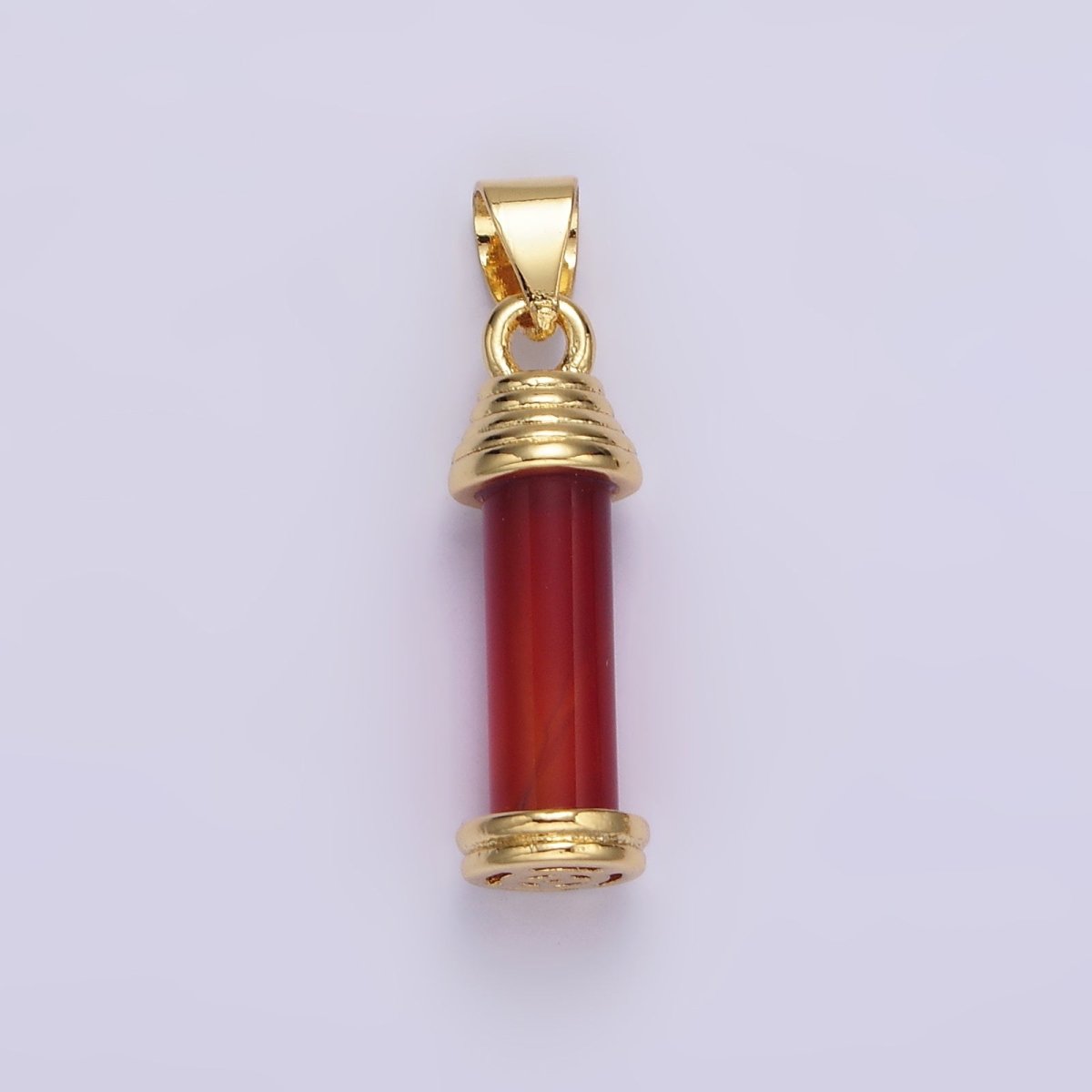 14K Gold Filled Onyx, Carnelian, Amazonite, Clear Quartz, Tiger Eye, Rose Quartz, Howlite, Amethyst Lined Cylinder Tube Pendant | AA729 - AA736 - DLUXCA