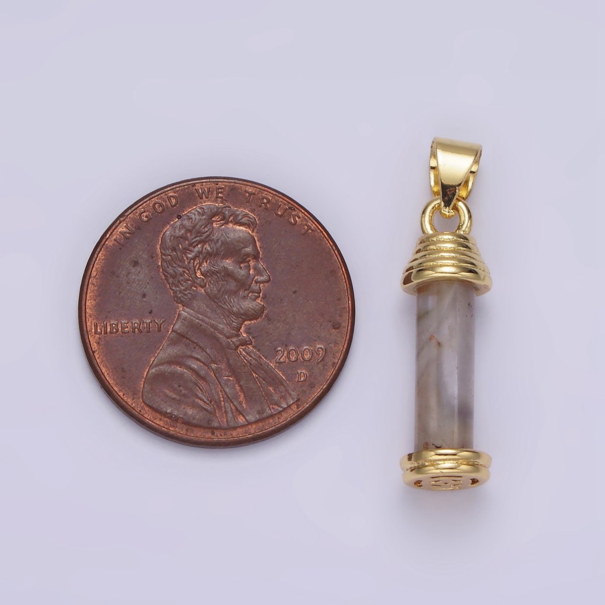 14K Gold Filled Onyx, Carnelian, Amazonite, Clear Quartz, Tiger Eye, Rose Quartz, Howlite, Amethyst Lined Cylinder Tube Pendant | AA729 - AA736 - DLUXCA