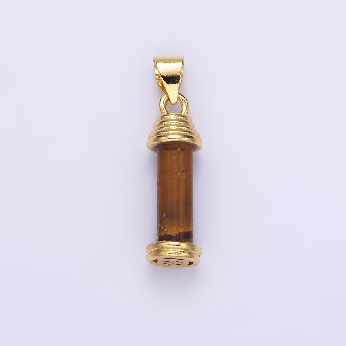 14K Gold Filled Onyx, Carnelian, Amazonite, Clear Quartz, Tiger Eye, Rose Quartz, Howlite, Amethyst Lined Cylinder Tube Pendant | AA729 - AA736 - DLUXCA
