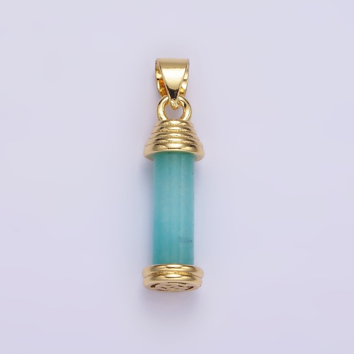 14K Gold Filled Onyx, Carnelian, Amazonite, Clear Quartz, Tiger Eye, Rose Quartz, Howlite, Amethyst Lined Cylinder Tube Pendant | AA729 - AA736 - DLUXCA