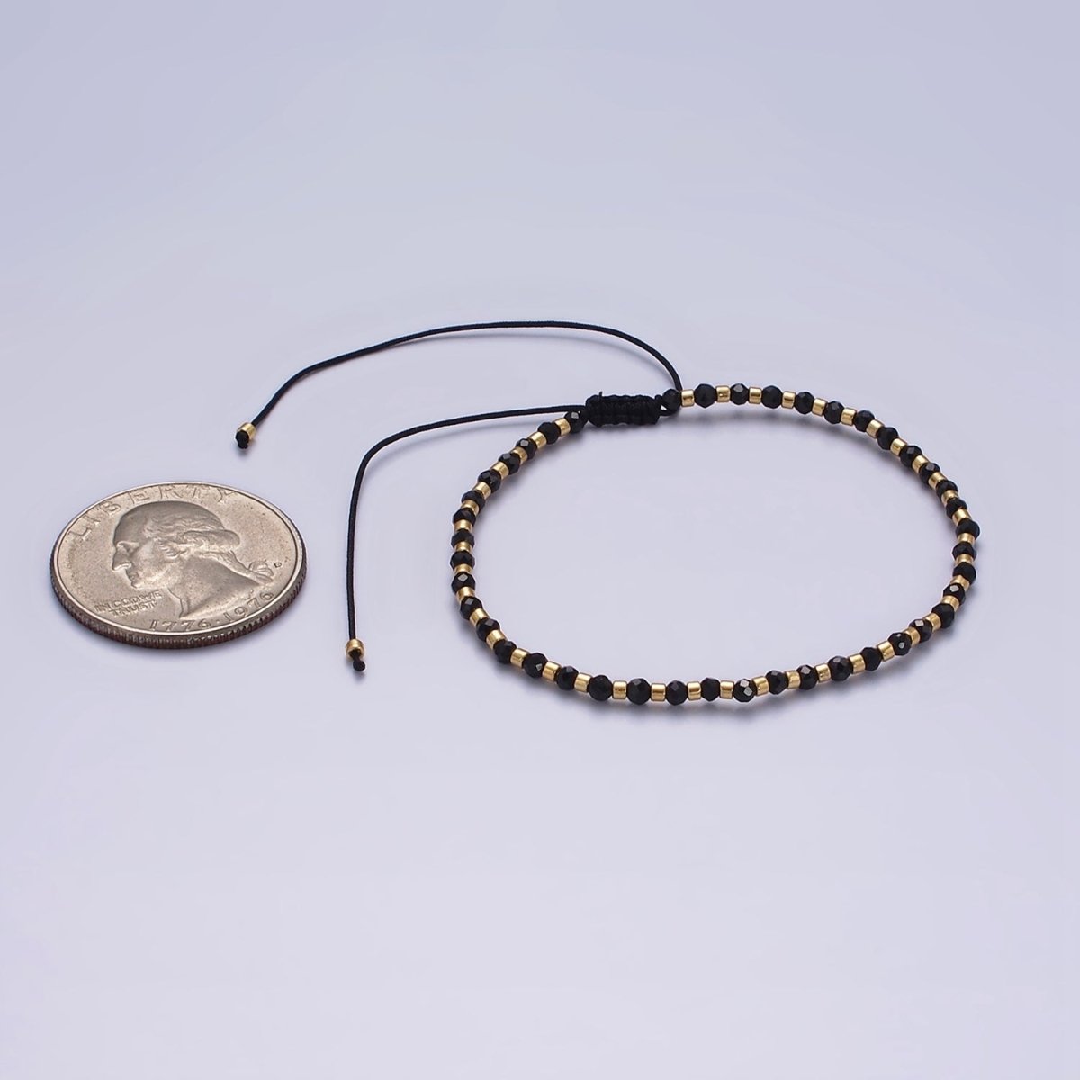 14K Gold Filled Onyx Multifaceted Black Rope Adjustable Friendship Bracelet | WA-2165 - WA-2167 Clearance Pricing - DLUXCA