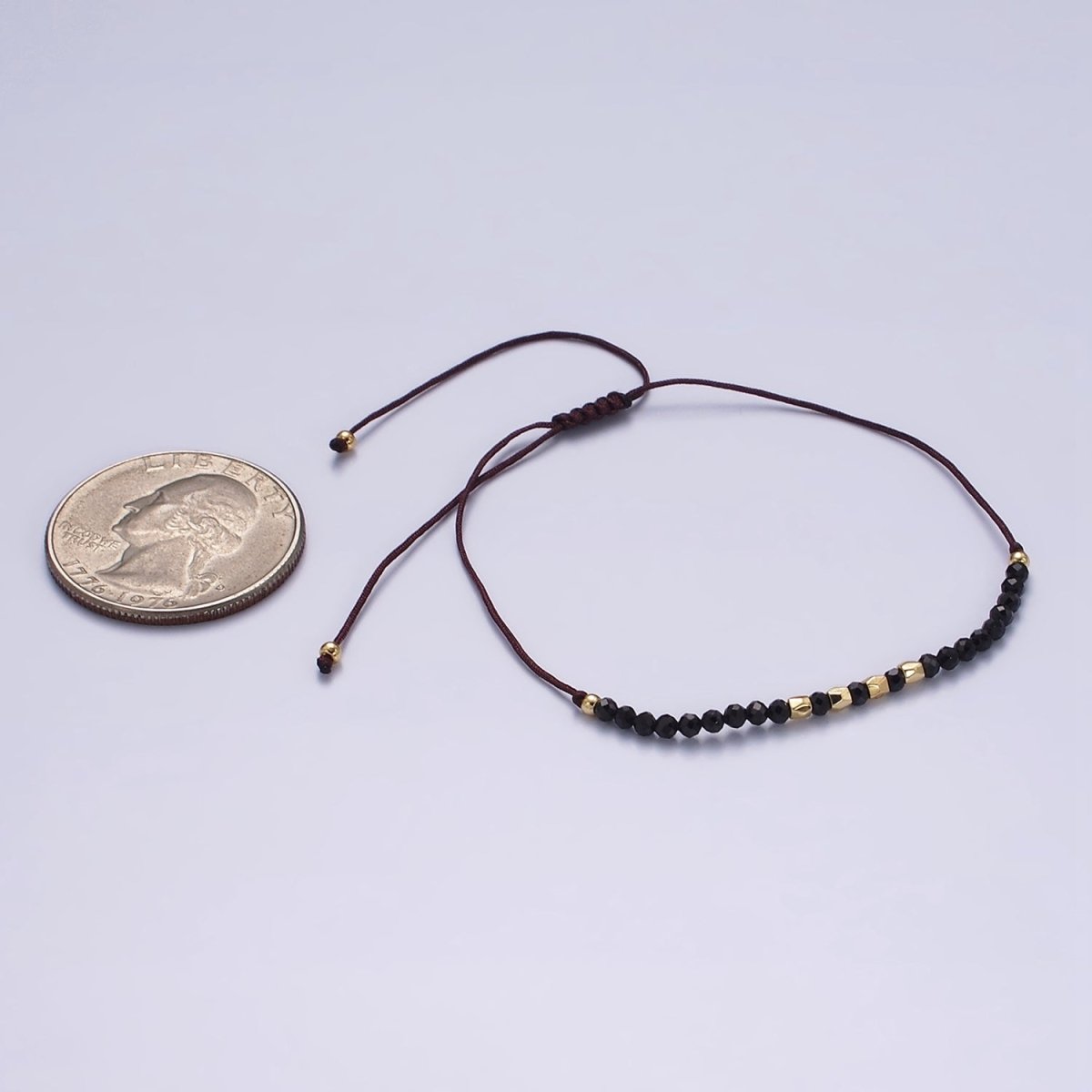 14K Gold Filled Onyx Multifaceted Black Rope Adjustable Friendship Bracelet | WA-2193 - WA-2195 Clearance Pricing - DLUXCA