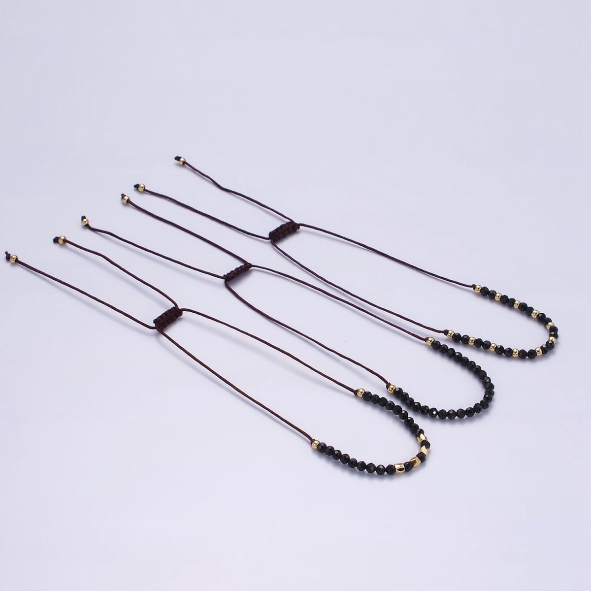 14K Gold Filled Onyx Multifaceted Black Rope Adjustable Friendship Bracelet | WA-2193 - WA-2195 Clearance Pricing - DLUXCA