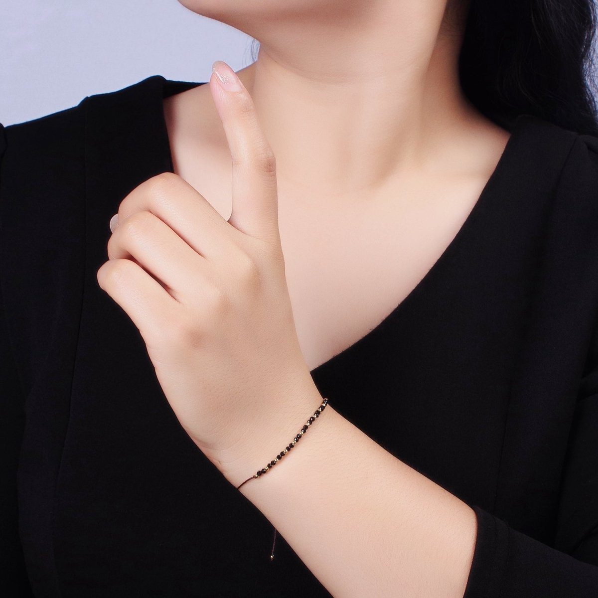 14K Gold Filled Onyx Multifaceted Black Rope Adjustable Friendship Bracelet | WA-2193 - WA-2195 Clearance Pricing - DLUXCA