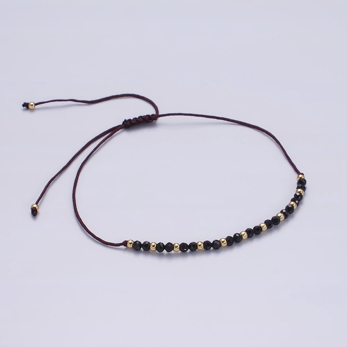 14K Gold Filled Onyx Multifaceted Black Rope Adjustable Friendship Bracelet | WA-2193 - WA-2195 Clearance Pricing - DLUXCA