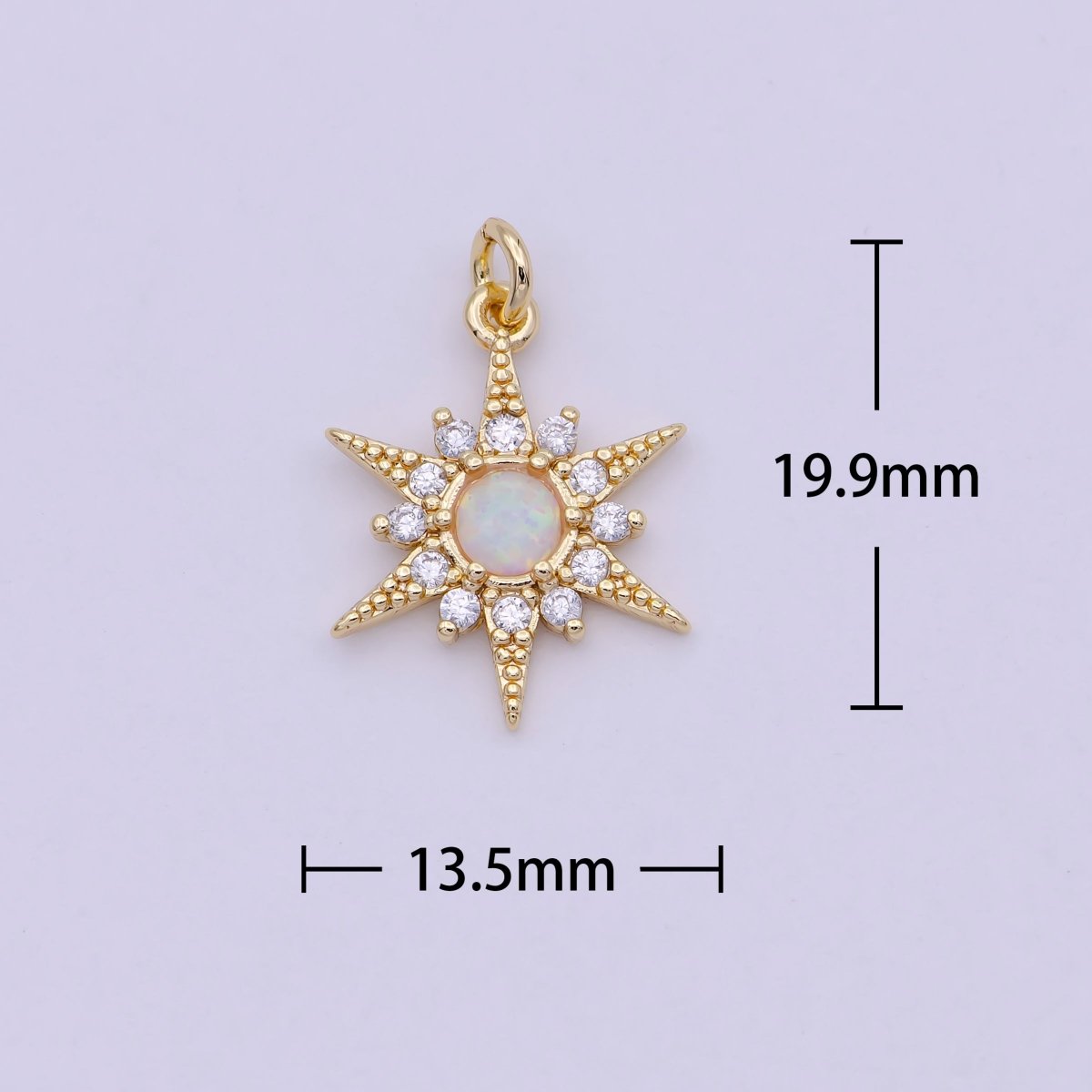 14k Gold Filled Opal Starburst Charm Micro Pave Star Charm for Bracelet Earring Necklace Charm Jewelry Making Supply C-719 - DLUXCA