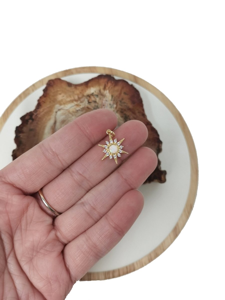 14k Gold Filled Opal Starburst Charm Micro Pave Star Charm for Bracelet Earring Necklace Charm Jewelry Making Supply C-719 - DLUXCA