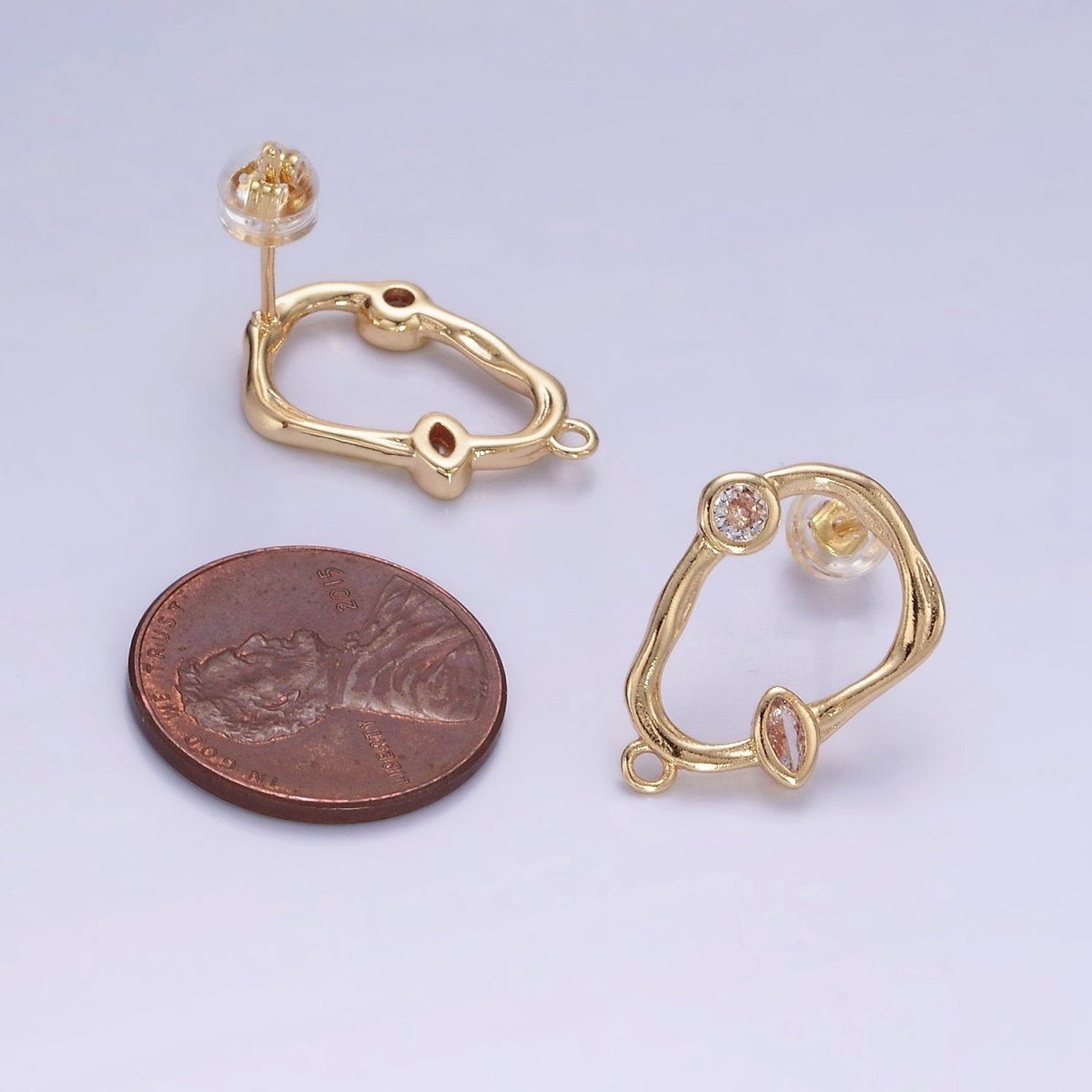 14K Gold Filled Open Abstract Molten CZ Drop Stud Earrings Findings | Z705 - DLUXCA