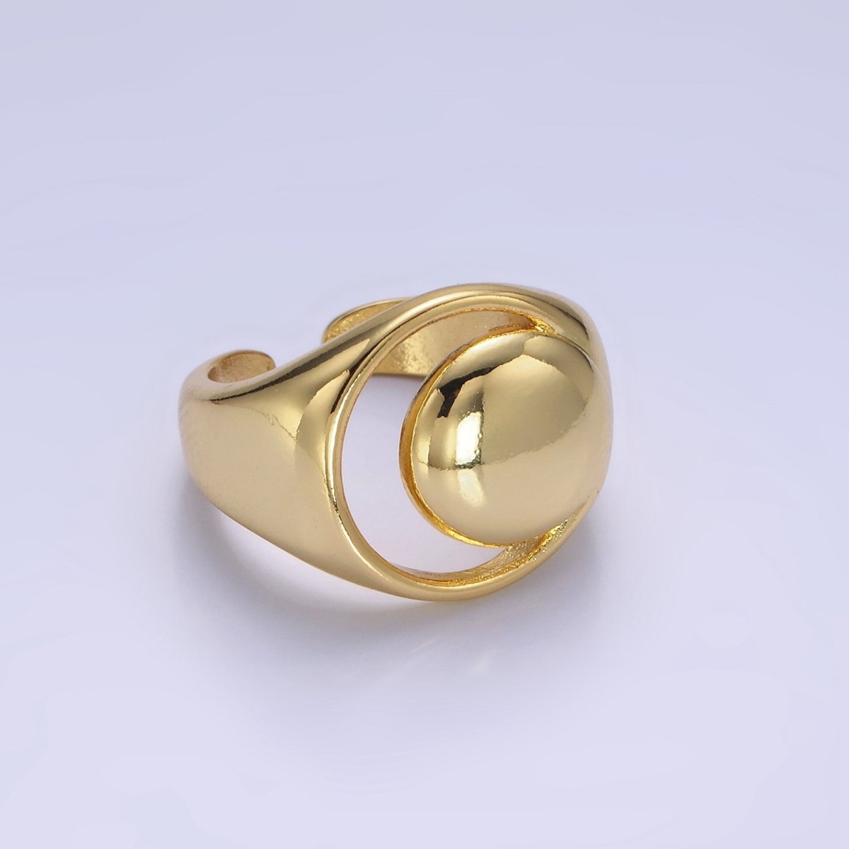 14K Gold Filled Open Celestial Crescent Moon Dome Signet Ring in Gold & Silver | O1268 O1269 - DLUXCA