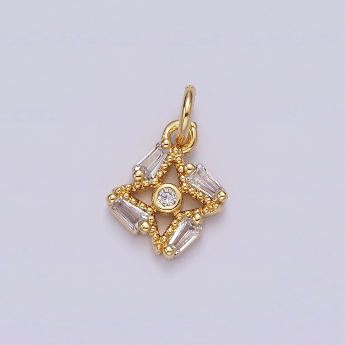 14K Gold Filled Open Cleat Baguette CZ Beaded Celestial Star Mini Add-On Charm | N1095 - DLUXCA