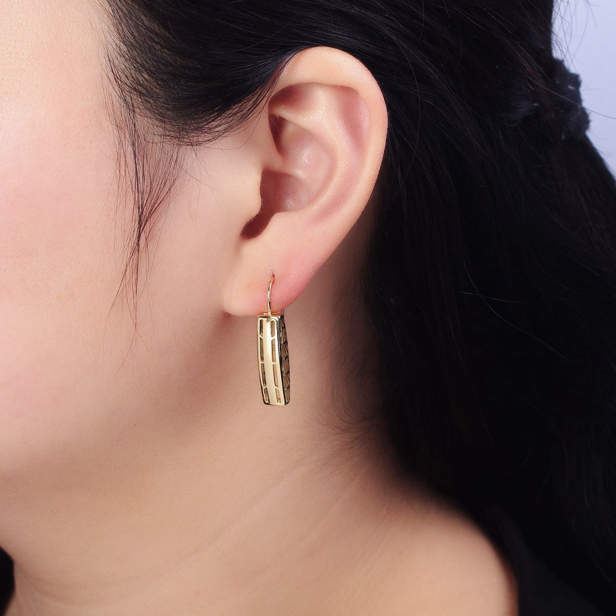 14K Gold Filled Open Filigree Bar Rectangular Latch French Hook Earrings Set | AD1471 - DLUXCA